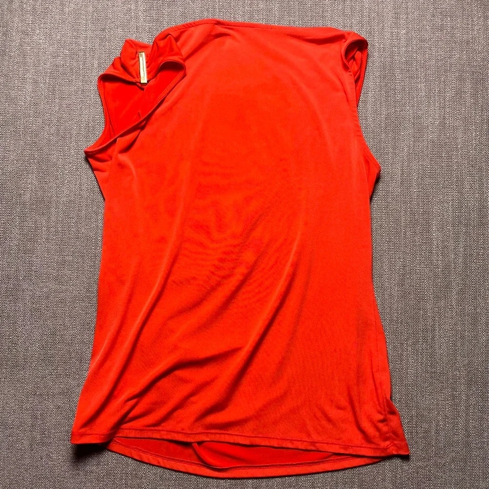 Michael Kors Womens Red Cowl Neck Ruched Tank Top Large Draped Preppy Sleeveless